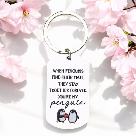 Penguin Love Couple Keychain Stainless Steel Anniversary Valentine Gift Romantic - Picture 6 of 13